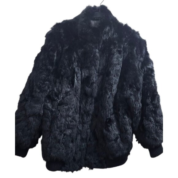 Niki Real Rabbit Fur Bomber Jacket Women’s Size L Black Genuine Fur Short Coat L - Picture 3 of 15
